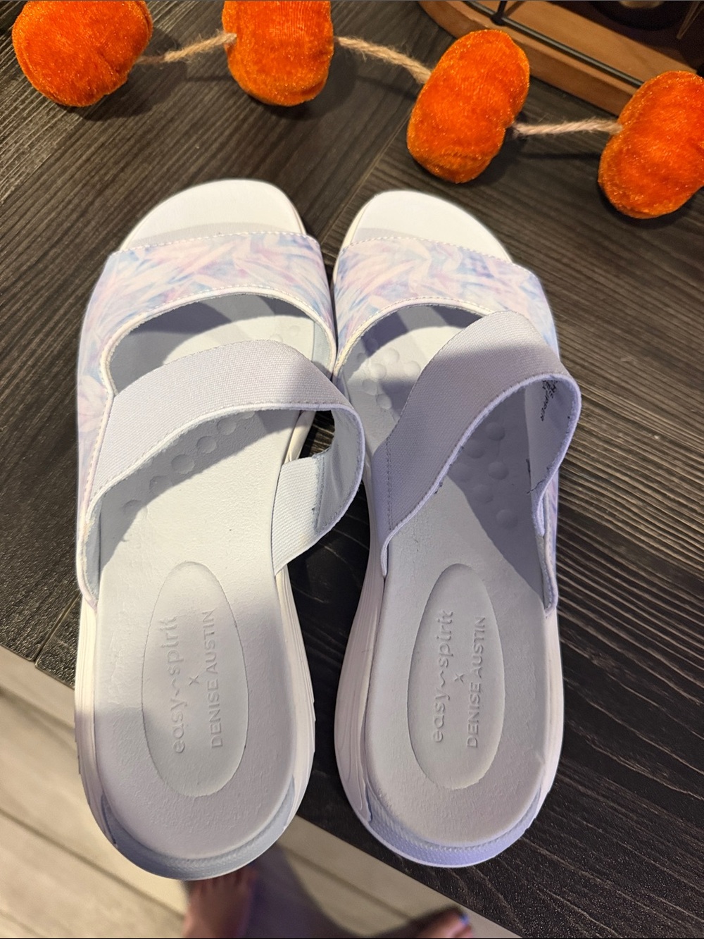 Easy Spirit X Denise Austin Slide Sandals with Pale Pastel Print - Picture 2 of 6